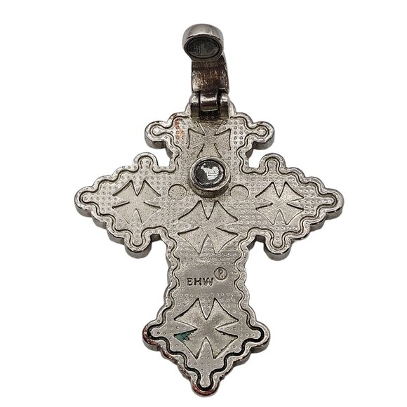 Cross Pendant Rhinestone Western Orange Leather Silver Tone 2.75" Faith Cowgirl - Picture 2 of 14